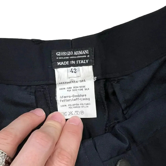 Giorgio Armani Women’s Black Vestimenta Spa Pleated Silk Wide Leg Trousers 6 - Picture 4 of 4